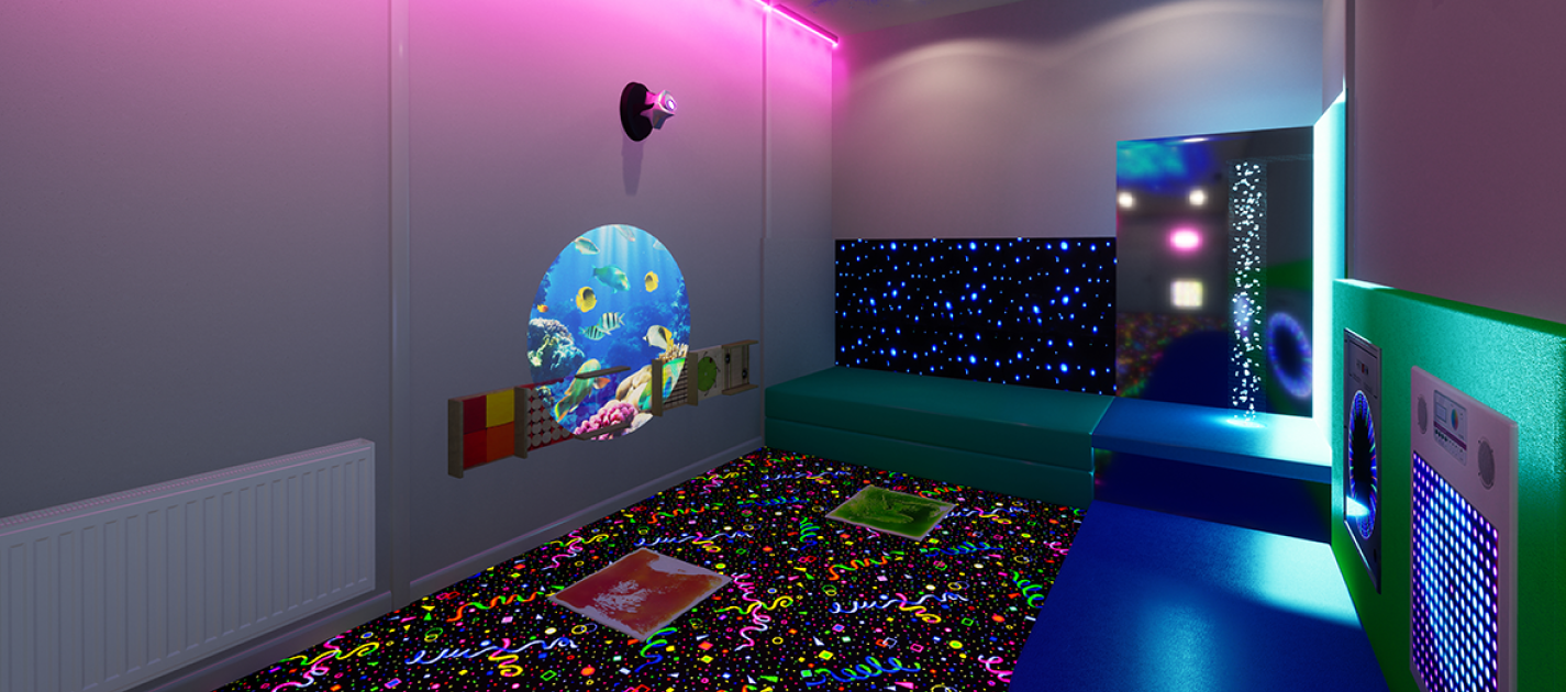 Sensory room with multicoloured floor